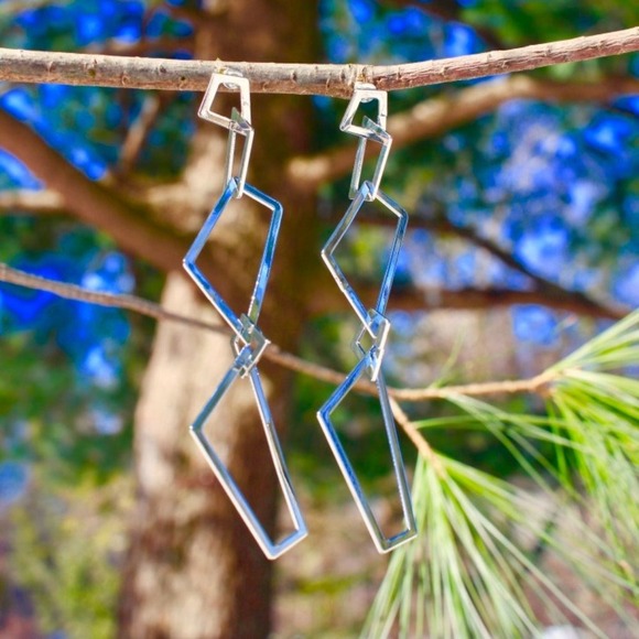 Silver Chunky Chain link Long Drop Dangle earrings - Picture 2 of 7
